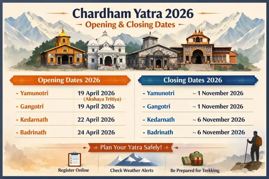 Chardham Yatra Opening Closing Dates 2026